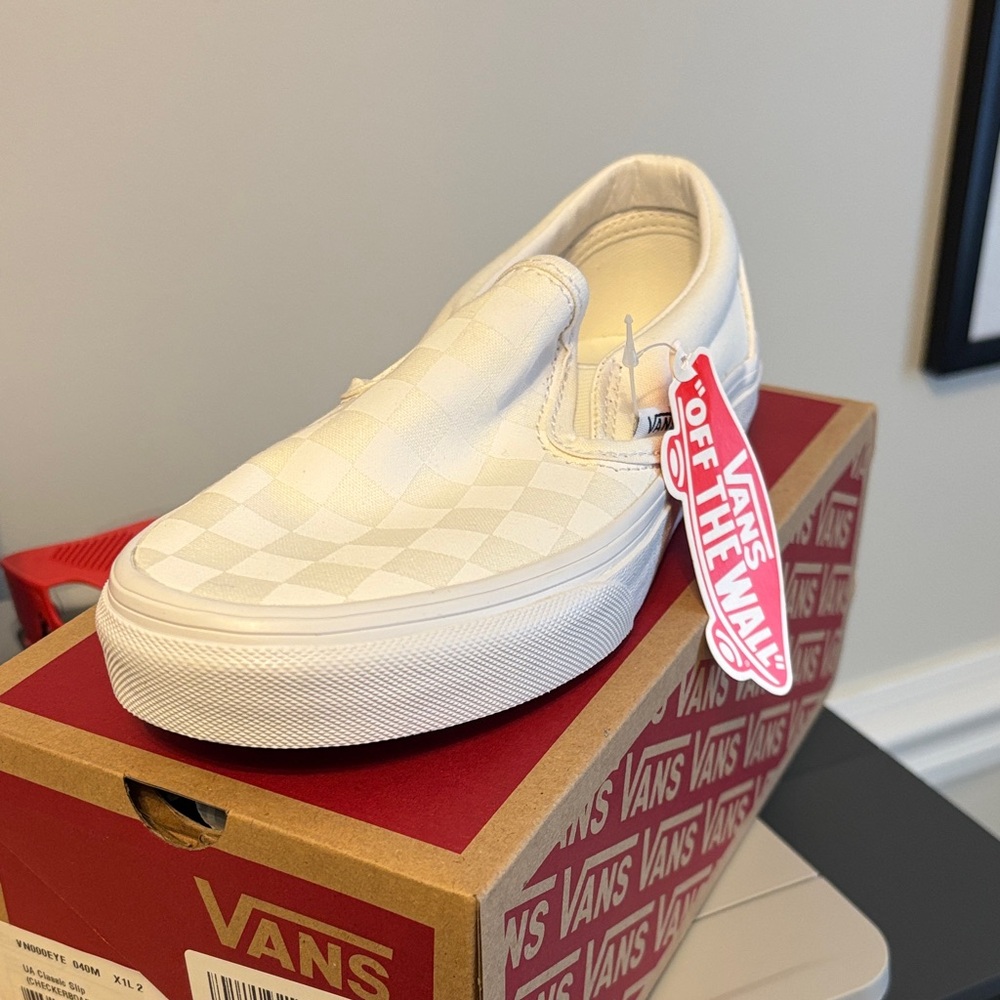 Vans Cream Checkered Slip-On Shoes